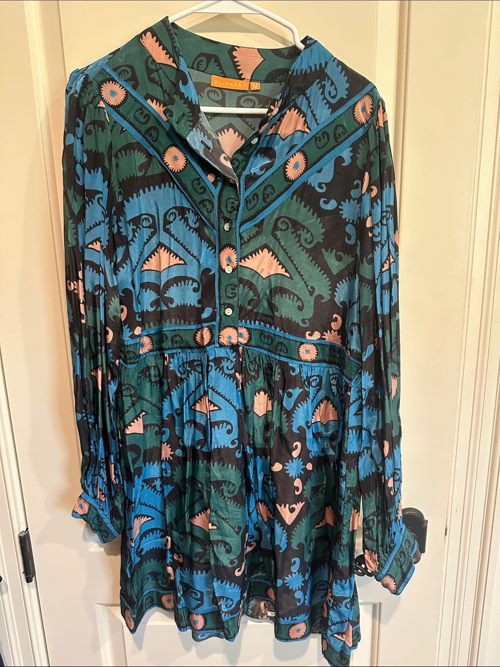Oliphant Teal, Blue & Black Printed Long-Sleeve Dress